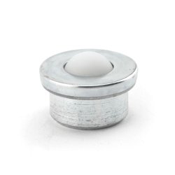Ball Transfer; 5/8" nylon ball; Round drop-in Base; 15/16" diam x 7/16" deep; Carbon Steel housing; 125#; 3/8" load height (Item #89243)