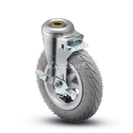 (image for) Caster; Swivel; 6" x 1-1/4"; Flat Free (No AIr!) (Grey); Hollow Kingpin (1/2" bolt hole); Zinc; Ball Brng; 150#; Tread brake (Item #66177)