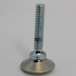 Swiveling Leveler Glide; 5/8" Tall 1-1/8" Diam HDPE Base, Nickel Plated Steel Cover; Stainless Steel Threaded Stem (5/16"-18TPI x 1-1/2"); Slant base/ Swivel (Item #87594)