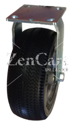 (image for) Caster; Rigid; 12" x 3-1/2"; Foam-Filled Flat Free Tire (Black); Plate (4"x4-1/2"; holes: 2-5/8"x3-5/8" slots to 3"x3"; 3/8" bolt); Zinc; Prec Ball Brngs; 500# (Item #62869)