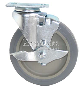 (image for) Caster; Swivel; 3-1/2" x 1-1/4; PolyU on PolyO (Gray); Plate; 2-1/2"x3-5/8"; holes: 1-3/4"x2-7/8" (slots to 3"); 5/16" bolt; Zinc; Ball Brng; 250#; Tread brake (Item #65351)