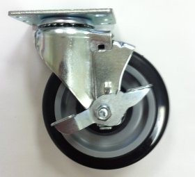 (image for) Caster; Swivel; 4" x 1-1/4"; PolyU on PolyO (Black); Top Plate; 3-3/4x4-1/2; holes: 2-5/8x3-5/8 (to 3x3); 3/8 bolt; Zinc; Ball Brng; 230; Top Lock; TG (Item #69997)