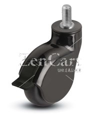 (image for) Caster; Swivel; 4" x 1-1/4"; Thermoplastized Rubber (Black); Threaded Stem (1/2"-13TPI x 1"); Black; Prec Ball Brng; 225#; Raceway Seal; Thread guards; Brake (Item #63369)