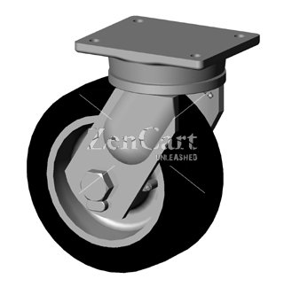 (image for) Caster; Swiv; 12 x 4; PolyU on Cast Iron (Bl/Gr); Plate; 6x7-1/2; holes: 4-1/2x6; 1/2 bolt; Yellow Dich; Prec Tapered; 6600#; wheel brake; Kingpinless (Item #69790)