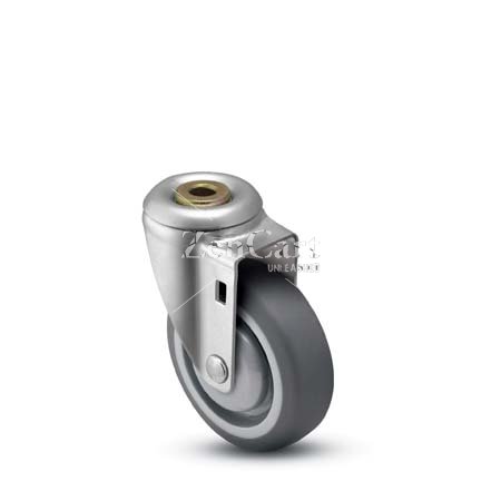 (image for) Caster; Swivel; 3 x 1-1/4; Thermoplastized Rubber (Gray); Hollow Kingpin; 1/2 bolt; Zinc; Precision Ball Brng; 210#; Thread guards (Item #68812)