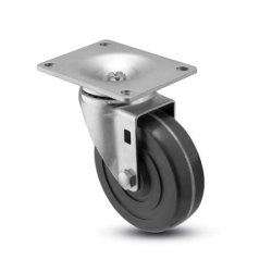 Caster; Swivel; 3 x 1-1/4; Polyolefin (Dark); Top Plate; 3-1/8x4-1/8; hole spacing: 2-3/8x3-3/8; 5/16 bolt; Zinc; Ball Brng; 250# (Item #68119)