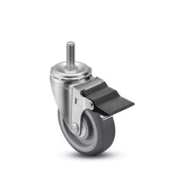 Caster; Swivel; 3 x 1-1/4; Thermoplastized Rubber; Threaded Stem; 1/2-13TPI x 1; Zinc; Nylon Brng; 210#; Pedal Lock; Wheel (Item #69694)