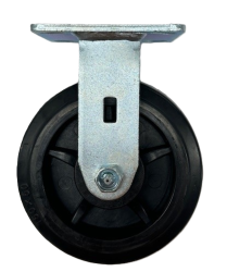 (image for) Caster; Rigid; 5" x 2"; Rubber on Nylon; Plate (4"x4-1/2"; holes: 2-5/8"x3-5/8" slotted to 3"x3"; 3/8" bolt); Zinc; Roller Brng; 450# (Item #64607)