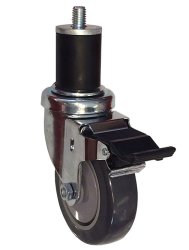Caster; Swivel; 5x1-1/4; Thermoplastized Rubber (Gray); Expandable Adapter (.852" - .927" ID tubing); Zinc; Ball Brng; 250#; Pedal brake; Thread guards (Item #67081)