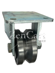(image for) Caster; Rigid; 6" x 3"; V-Groove (1-3/8) Drop Forged Steel; Plate (6-1/4"x7-1/2": holes: 4-1/8"x6" slots to 4-1/2"x6-1/8"; 1/2" bolt); Znc; Tapered Brng; 10000# (Item #63018)