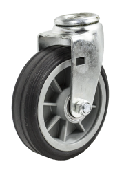 Caster; Swivel; 6" x 2"; Solid Rubber on Plastic Hub (Grey); Hollow Kingpin (1/2" bolt hole); Ball Brng; 350#; Ribbed Tread (Item #64281)