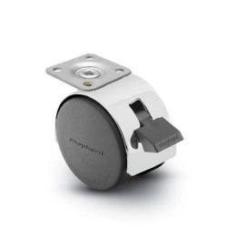 Caster; Twin; Swivel; 2in (50mm); Nylon; Top Plate; 1-1/2x1-1/2; hole spacing: 1x1; 3/16 bolt; Bright Chrome; Zinc Body; 75#; Pedal Lock; Wheel; Hood (Item #68625)