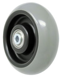 Caster; Rigid; 5" x 2"; PolyU on PolyO (Gray Donut); Plate (4"x4-1/2"; holes: 2-5/8"x3-5/8" slots to 3"x3"; 3/8" bolt); Zinc; Prec Ball Brngs; 750# (Item #62863)