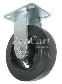 (image for) Caster; Rigid; 12" x 3"; Rubber on Cast Iron; Plate (5-1/4"x7-1/4"; holes: 3-3/8"x5-1/4" slots to 4-1/8"x6-1/8"; 1/2" bolt); Zinc; Roller Brng; 1200# (Item #64222)