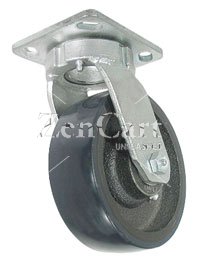 (image for) Caster; Swivel; 5 x 2; PolyU (Crowned) on Cast; Plate; 4x4-1/2; holes: 2-5/8x3-5/8 (slotted to 3x3); 3/8 bolt; Rlr Brng; 1000#; Kingpinless (45SW50JU0417YY) (Item #66878)