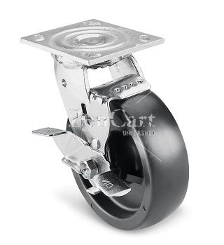 (image for) Caster; Swivel; 4" x 2"; Polyolefin; Plate; 4"x4-1/2"; holes: 2-5/8"x3-5/"8 (slotted to 3"x3"); 3/8" bolt; Zinc; Delrin Spanner; Wgt Cap: 700#; Wheel Brake (Item #65913)