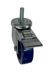 Caster; Swivel; 4" x 1-1/4"; Polyurethane (Solid); Threaded Stem (1/2"-13TPI x 1-1/2"); Zinc; Delrin Spanner; 300#; Dust Cover (Mtl); Total Lock (Trailing) (Item #63898)