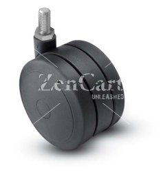 (image for) Caster; Twin; Swivel; 4" (100mm); Nylon; Threaded Stem; 3/8"-16TPI x 1"; Black; Rivet; 175# (Item #68889)