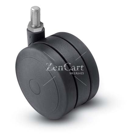 (image for) Caster; Twin; Swivel; 4" (100mm); Polyurethane; Threaded Stem; 3/8"-16TPI x 1"; Black; Rivet; 175# (Item #68892)