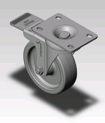 Caster; Swivel; 4 x 1-1/4; Polyolefin; Top Plate (2-5/8x3-3/4; holes: 1-3/4x2-3/4 slotted to 3; 5/16 bolt); Zinc; Plain bore; 275#; Total Lock (Item #66608)