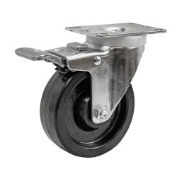 Caster; Swivel; 4" x 1-1/4"; Phenolic; Plate (2-1/2"x3-5/8"; holes: 1-3/4"x2-7/8" slotted to 3"; 5/16" bolt); Steel Spanner; 350#; Dust Cover (Mtl); Total Lock (Item #64126)
