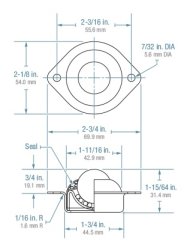 (image for) Ball Transfer; Low Profile; 1" Stainless Steel ball; Flange (2-1/8"x2-3/4": two holes: 2-3/16" apart); Stainless Steel housing; 75#; Low 3/4" inch profile (Item #89098)