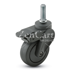 (image for) Caster; Swivel; 3" x 15/16"; Black PolyU on PolyO; Threaded Stem; 5/16"-18TPI x 1"; Black GFN Rig; Delrin Brng; 120#; Pedal Brake (Item #63272)