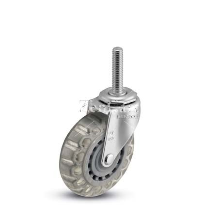 (image for) Caster; Swivel; 3 x 13/16; Polyurethane (Clear); Threaded Stem; 5/16-18TPI x 1; Zinc; Plain bore; 120# (Item #67977)