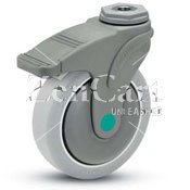 (image for) Caster; Swivel; 4 x 1-1/4; Anti-Microbial TPR (Gray); Hollow Kingpin (1/2 bolt); Nylon; Precision Ball Brng; 275#; Total Lock; Thread guards (Item #66747)