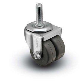 Caster; Dual; Swivel; 2" x 7/8" (x2); Rubber; Hard; Threaded Stem; 1/2"-13TPI x 1-1/2"; Zinc; Plain bore Brng; 225# (Item #69478)