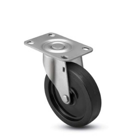 (image for) Caster; Swivel; 5" x 1-1/4"; Rubber (Hard); Plate; 2-3/8"x3-5/8": holes: 1-3/4"x2-7/8" (slots to 3"); 3/8" bolt; Zinc; Plain bore; 350# (Item #63389)