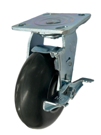 (image for) Caster; Swivel; 8\"x2\"; Balloon Rubber (Gr) on Alum; Plate (4\"x4-1/2\"; holes: 2-5/8\"x3-5/8\" slot to 3\"x3\"; 3/8\" bolt); Zinc; Ball Brng; 500#; Brake (Item #67430)
