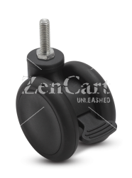 (image for) Caster; Twin Wheel; Swivel; 65mm; Thermoplastized Rubber (Black); Threaded Stem (3/8"-16TPI x 3/4"); Black; Riveted Axle; 110#; Wheel Brake (Item #63464)