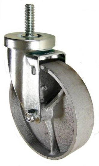 (image for) Caster; Swivel; 5\" x 2\"; Cast Iron; Threaded Stem (3/4\"-10TPI x 2-1/4\" fully threaded); Zinc; Roller Brng; 1000# (Item #63876)