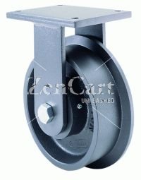 (image for) Caster; Rigid; 6" x 1-7/16" (6-7/8"x1-13/16"); Single Flange Cast Iron; Plate (4"x4-1/2"; holes: 2-5/8"x3-5/8"); Zinc; Twin 6205 Bearings; 1250#; 600° F (Item #63149)