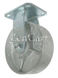 (image for) Caster; Rigid; 2" x 15/16"; Cast Iron; Plate; 1-7/8"x2-9/16"; holes: 15/16"x2-1/8"; 1/4" bolt; Zinc; Plain bore; 150# (Item #68873)