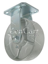 (image for) Caster; Rigid; 3-1/2" x 1-1/4"; Cast Iron; Plate (4"x4-1/2"; holes: 2-5/8"x3-5/8" slots to 3"x3"; 3/8" bolt); Zinc; Plain bore; 350# (Item #63320)