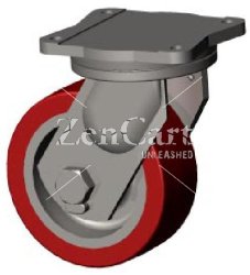 (image for) Caster; Swivel; 8"x3"; PolyU/ Cast (Red/Gr); Plate; 4-1/2"x6-1/4"; holes: 2-7/16"x4-15/16" (slotted to 3-3/8"x5-1/4"); 1/2" bolt; Roller brg; 2500# (Item #68918)