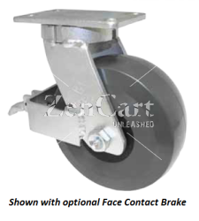 (image for) Caster; Swivel; 6" x 2"; Polyurethane (Solid); Plate (4"x4-1/2"; holes: 2-5/8"x3-5/8" slots to 3"x3"; 3/8" bolt); Zinc; Roller Brng; 1700#; Kingpinless (Item #64179)