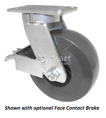 (image for) Caster; Swivel; 4" x 2"; Polyurethane (One Piece Solid); Plate (4"x4-1/2"; holes: 2-5/8"x3-5/8" slots to 3"x3"; 3/8" bolt); Zinc; Roller Brng; 1000#; Kingpinles (Item #64181)