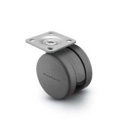 Caster; Twin; Swivel; 2" (50mm); Nylon; Top Plate; 1-1/2"x1-1/2"; holes: 1"x1"; 3/16" bolt; Black; Rivet Brng; 75# (Item #69310)