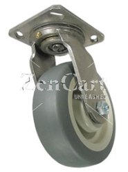 (image for) Caster; Swivel; 6" x 2"; Thermoplastized Rubber (Gray); Plate (4"x4-1/2"; holes: 2-5/8"x3-5/8" slotted to 3"x3"; 3/8" bolt); Stainless; Delrin Brng; 500# (Item #65106)