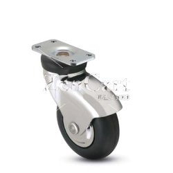 (image for) Caster; Swivel; 3" x 1"; Rubber (Soft; non-marking); Plate (2-1/2"x3-5/8": holes: 1-3/4"x2-13/16" (slots to 3-1/16"); 5/16" bolt); Chrome; Precision Ball; 175# (Item #66225)
