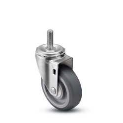 Caster; Swivel; 5" x 1-1/4"; PolyU on PolyO (Gr/Bg); Threaded Stem (1/2"-13TPI x 1-1/2"); Stainless; Stainless Ball Brng; 300#; Dust Cover (Metal) (Item #65757)