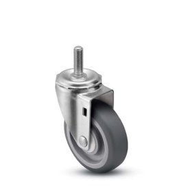 (image for) Caster; Swivel; 4 x 1-1/4; PolyU on PolyO (Gr/Bg); Threaded Stem (1/2-13TPI x 1-1/2); Stainless; Delrin Spanner; 300# (Item #66570)