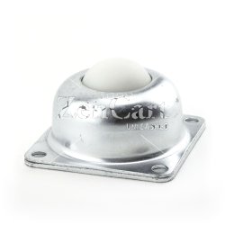 (image for) Ball Transfer; 1-1/2"; Nylon Main Ball; Flange (3" x 3"; holes: 2-7/16" x 2-7/16"; 1/4" bolt); Zinc; 250#; 1-13/16" load height (Item #89665)