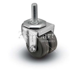 (image for) Caster; Dual Wheel; Swivel; 2" x 7/8"; Polyolefin; Threaded Stem (1/2"-13TPI x 1"); Zinc; Plain bore; 250#; Top lock brake (Item #63374)