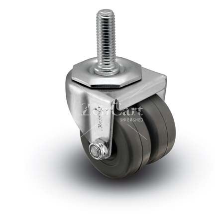 (image for) Caster; Dual Wheel; Swivel; 2" x 7/8" (x2); Rubber (Hard; Non-marking); Threaded Stem (3/8"-16TPI x 1-1/2"); Zinc; Plain bore; 225# (Item #66815)