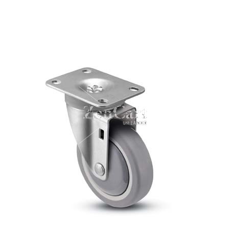 (image for) Caster; Swivel; 3-1/2"x1-1/4"; Gray TPR Rubber; Plate; 2-3/8"x3-5/8"; holes: 1-3/4"x2-7/8" (slotted to 3"); 5/16" bolt; Single BB; 210#; Thread Guards (Item #65844)