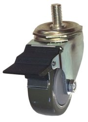 Caster; Swivel; 4" x 1-1/4"; Thermoplastized Rubber (Gray); Stem (1/2"-13TPI x 1-1/2"); Zinc; Precision Ball Brng; 260#; Dustcover; Thread guards; Pedal Brake (Item #63574)